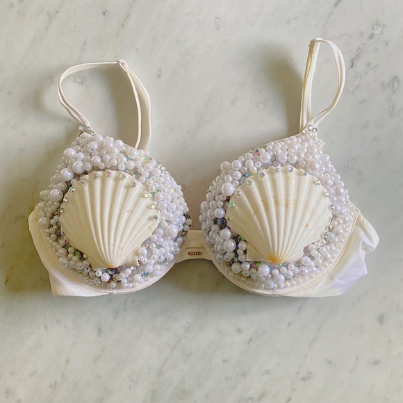 Mermaid Shell Bra Rhinestones Pearls 34C Halloween Costume Victoria Secret Bra - Picture 1 of 5